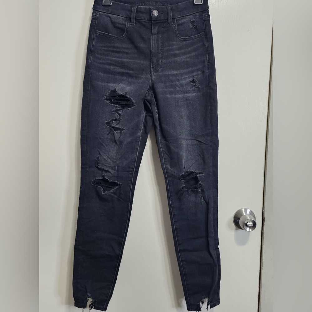 American Eagle Outfitters High Rise Distressed Gray Jeans